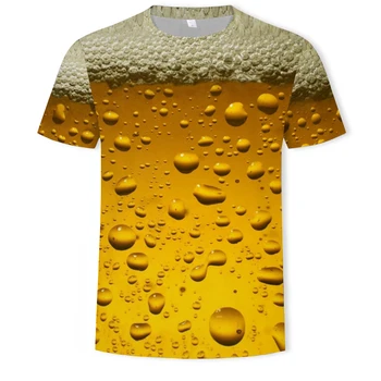 Maisto ir 3D spausdinimo mados marškinėliai vyriški alaus gatvės mėsainiai ir gėrimų drabužiai laisvi, patogus audinys, O-kaklo vyrų clothi