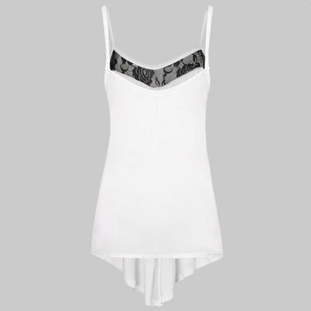 Sexy nėrinių baltos medvilnės camis vasaros camisole Spageti dirželis juodas tankų moterų Elegantiškas nereguliarus streetwear ponios marškinėliai