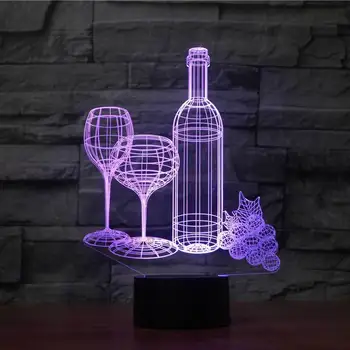 Vyno Taurė Led 3D Naktį Šviesos Vynuogių Romantiškas Stalo, stalinės Lempos Vaikų Šalis Miegamojo Atmosferą 3D lempa Vaikams Dovanos