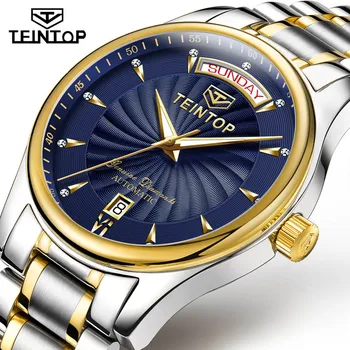 Vyrai Laikrodžiai Top Brand Prabanga TEINTOP Verslo Sapphire Atsparus Vandeniui Nerūdijančio Plieno Dirželis AutomaticMechanical Laikrodžius