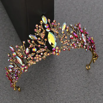 China Crystal Crown Nuotaka Plaukų Aksesuarai Vestuvių Tiara ir Karūna Už Nuotaka Moterų Derliaus Crystal Golden Crown Galvos Papuošalai