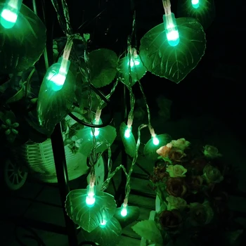 10M 100 LED Žalias Lapas Styginių Šviesos Lempa 220V Kalėdų Sodo Atostogų Festivalis šalis įvykio Apdailos girliandą Žibintai
