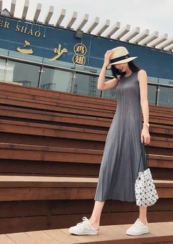 Miyake Plisuotos Apvalios apykaklės, rankovių vasaros suknelė moteris 2020 priežastinis estetinės drabužius korėjos mados elegantiškas omighty suknelė