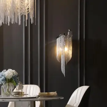 Modernios šviesos prabanga aliuminio grandinės gyvenimo kambario sienos lempa kūrybos miegamojo, naktiniai staleliai, lempa Šiaurės paprasta kambarys hotel villa salė šviesos