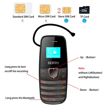 Originalus Telefonas SERVO S09 0.66 colių Mažą Ekraną, Mini Mobilusis Telefonas 