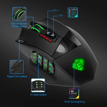 Rocketek USB laidinio Žaidimų RGB Pelės 16400 DPI 19 mygtukai programuojami pelės žaidimas su apšvietimu, ergonomiškas nešiojamas pc kompiuteris