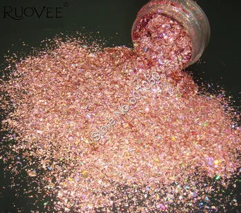 Holografinis Lazeris Rose Pink Tirpiklis Atsparus Mylar Shard Formos Blizgučiai Nagų Dailės Gelis Akių Kosmetikos 