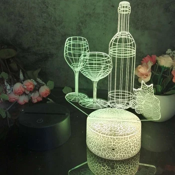 Led 3D Naktį Šviesa Vyno Modelis naktinė lempa Vaiko Miegamasis Dekoro Stalo Lempos 16 Spalvos su nuotolinio