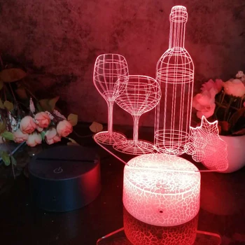 Led 3D Naktį Šviesa Vyno Modelis naktinė lempa Vaiko Miegamasis Dekoro Stalo Lempos 16 Spalvos su nuotolinio