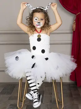 Vaikai Helovinas Dalmatijos Šuo Kostiumas Bamblys Merginos Polka Dot Gimtadienio Fancy Dress Vaikų Gyvūnų Dalmatijos Cosplay Drabužiai