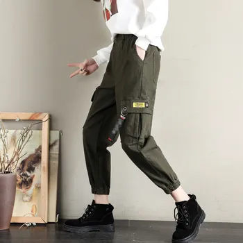 Kišenės neoninė žalia krovinių kelnės moterims aukšto juosmens streetwear kelnės aukštu juosmeniu negabaritinių 2020 m. pavasario mados sweatpants