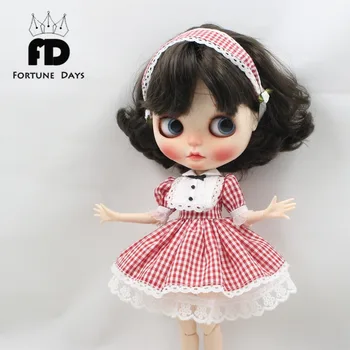 LEDINIS DBS Blyth doll dress raudonos spalvos Pledas sijonas nėriniai & šukuosena & gėlių