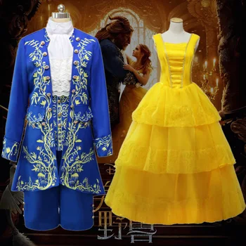 Princesė belle grožio ir žvėrys Helovinas Fancy Dress kostiumai Cosplay Šalies suaugusiųjų moterų bell Suknelė Vyrų Cosplay Kostiumas