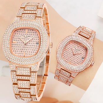 Nerūdijančio Plieno Aukso Moterų Laikrodžiai Prabangos Prekės Diamond Ponios Žiūrėti Kvarco Moteris Šalta Out Žiūrėti Relogio Feminino reloj mujer