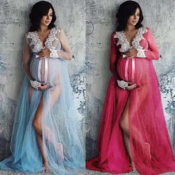 Nėščioms Moterims Suknelė Fotografija, Foto Šaudyti Ilgomis Rankovėmis Motinystės Nėrinių Maxi Suknelė Nėštumo Suknelės, Drabužiai
