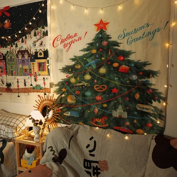 Kalėdų Fono Medžiaga Gobelenas Sienos Kabo Kambarį Miegamojo Scena Apdailos Medžiaga Su LED Atostogų Lovos Kabo