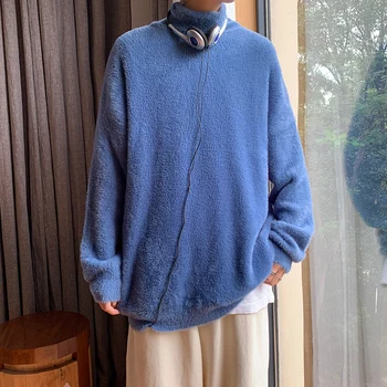 Japonų Mados Žiemos Vyrų Golfo Sweater Mens Drabužius Vientisos Spalvos Moherio Kintted Bauda Paltai Unisex Kašmyro Megztinis Megztinis