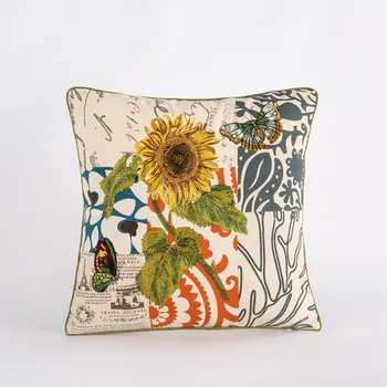 45x45cm elegantiškas šalies stiliaus lininis audinys saulėgrąžų siuvinėjimo pagalvėlė padengti pagalvės užvalkalą augalų, gėlių, siuvinėta pagalvėlė padengti