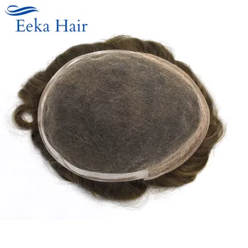 Žmogaus Plaukų Mens Toupee Patvarus, Super Plonas Nėrinių Priekyje Odos, Plaukų Sistema Poli PU Juoda-Ruda-Šviesiaplaukė-Pilka Hairpiece Pakeitimo