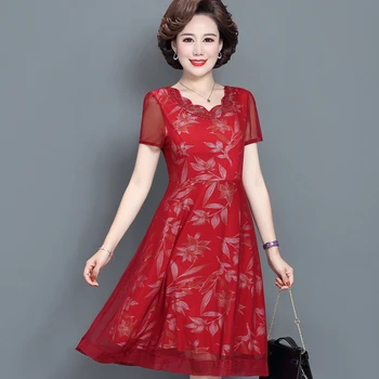 Vidutinio amžiaus ir pagyvenusių žmonių suknelė moterims vasarą 40-metų atspausdintas susiuvimo suknelė atsitiktinis vidutinio ilgio suknelė vidutinio ilgio, 10 spalvų