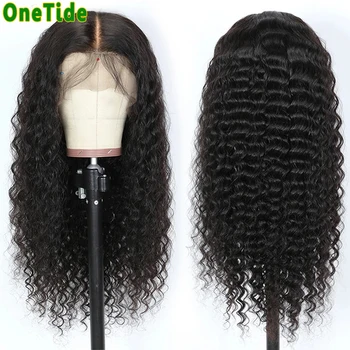 ONETIDE didmeninė giliai banga nėrinių priekinės perukas Brazilijos hari perukai, nėrinių priekio Žmogaus Plaukų Perukai už juodaodžių moterų 4x4 nėrinių uždarymo perukas