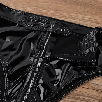 Moterų apatinis Trikotažas Kelnaitės Wetlook PVC Aukštos Sumažinti Užtrauktuku, su Diržu, apatinės Kelnės Apatiniai Kelnės Femme Punk Šokio Kostiumai Clubwear