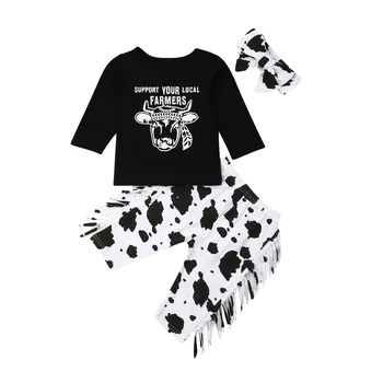0-24M Saldus Kūdikiams Baby Girl Berniukas Karvė Long Sleeve T-Shirt Kutai Kelnes Lankelis 3pcs Komplektus Drabužių