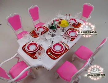 Originali už princess barbie indai, stalo restorane vakarienės stalo, kėdės baldų komplektas 1/6 bjd doll priedai žaislą dovanų