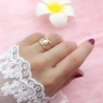 Maža Perlų Žiedas Skanėstas Mažas Mielas Aukso Spalvos Krovimas Plonas Žiedas Moterų Gėlavandenių Perlų Žiedai Bridesmaid Dovana