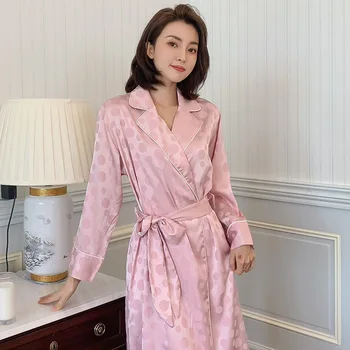 Kimono Skraiste Sleepwear Moterų Namų Drabužius Ilgomis Rankovėmis Rožinė Homewear Intymus Apatinis Trikotažas 2021 M. Rudenį Naujų Naktiniai Drabužiai Pižamą