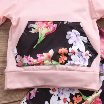 Pudcoco Kūdikių Naujagimiui Mergaičių Drabužius Gėlių ilgomis Rankovėmis su Gobtuvu Viršūnės T-shirt+Gėlių Antblauzdžiai 2vnt Apranga Rinkinys