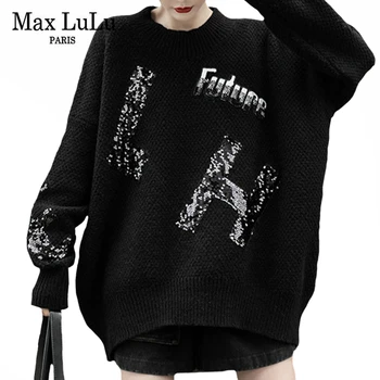 Max LuLu 2020 Korėjos Mados Moteriški Derlius Žiemos Puloveriai Ponios Punk Šiltas Laisvi Megztiniai Blizgančiais Megztų Drabužių, Negabaritinių