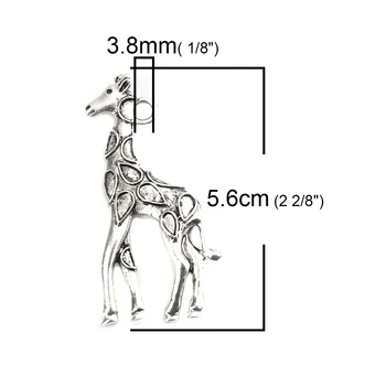 Cinko Lydinio Pagrindu Žirafa Gyvūninės Kilmės Karolius, Antikvariniai Sidabro Spalvos Su Raižyti Pattern5.6*2.5 cm, 