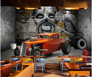 Pasirinktinius nuotraukų freskos 3d tapetai Plėtros erdvę, retro vintage automobilių nostalgiškas restoranas doodle namų dekoro tapetai, sienų ir 3 d