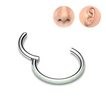 316L Chirurginio Plieno borto šaudymą Ilgai Opal Uždengimo Clicker Segmento Nosies Žiedas, Auskarai Papuošalai
