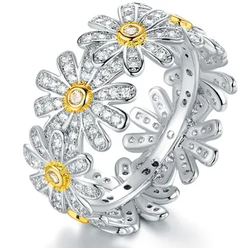 Prabanga Moterų Kristalų Cirkonis Akmuo Žiedas Mielas Aukso Sidabro Spalvos Vestuvių Žiedai Moterims Žavesio Jaunavedžių Meilės Gėlė Vestuvinis Žiedas