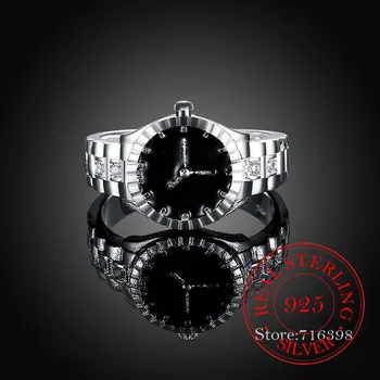 925 Sterlingas Sidabro Žiedai, Moterų, Vyrų, Moterų Laikrodžių Formos Cz Kristalų Begalybės Žiedą Bague Argent 925 Anillos Mujer/fafaj