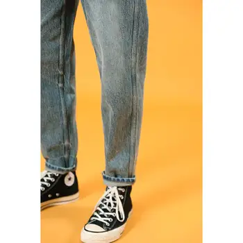 SIMWOOD 2020 m. rudenį naujų lazerio tamsiai plauti prarasti smailas džinsai vyrams kulkšnies ilgis prarasti jean plius dydis džinsinio audinio kelnės