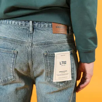 SIMWOOD 2020 m. rudenį naujų lazerio tamsiai plauti prarasti smailas džinsai vyrams kulkšnies ilgis prarasti jean plius dydis džinsinio audinio kelnės