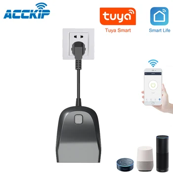 ACCKIP 10A Dual ES, UK Plug Lauko IP44 Vandeniui Smart WIFI Lizdas Paramos Tuya APP Alexa, Google 