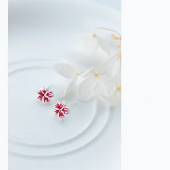 La Monada Korėjos Minimalistinio Stud Moterų Auskarai, Sidabras 925 Raudona Penkių Žiedlapis Gėlės Bauda Papuošalai Sidabro 925 Stud Auskarai Moterims