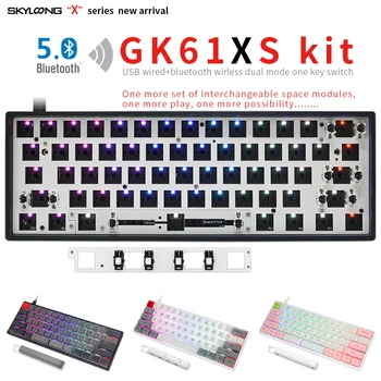 GK61XS Mechaninė Klaviatūros Rinkinys RGB Howswap Bluetooth Keičiamų Tarpo klavišą, Cherry MX Jungikliai su Metalo Graikinių riešutų Raudonmedžio Atveju