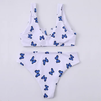 Tie dažai bikini komplektas mujer seksualus Bandeau maudymosi kostiumėlį moterų V-kaklo maudymosi kostiumėliai moterims, Mėlyna aukštos sumažinti vasaros paplūdimio maudymosi kostiumą plaukti dėvėti