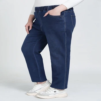 Plius dydžio džinsus aukšto juosmens ruožas 5XL 6XL 7XL 8XL 9XL plius dydis moterų kelnių kišenėje aukštos juosmens ruožas mažų kojų džinsai