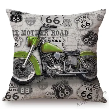 Klasikinis JAV Route 66 Senovinių Motociklų plakatus Namų Dekoratyvinę Pagalvę Padengti American Retro Stiliaus Medvilnės Skalbiniai Pagalvėlių Apvalkalus