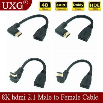 90 Laipsnių Kairėn Dešinėn Aukštyn Žemyn Kampu HDMI-2.1 Vyrų ir Moterų Kabelis 4K 120HZ 8K 60Hz UHD HDR 48Gbps Trumpas Laidas HDMI-Converter