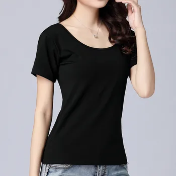 Naujas 2019 m. Vasaros Marškinėliai Moterims Black marškinėliai Moterims Trumpas Rankovės vientisos Spalvos Top Tee Pigūs Moterų marškinėliai Camisetas Mujer