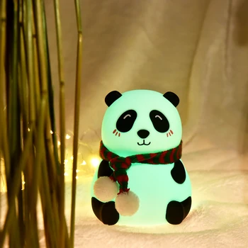 Mielas Panda LED Nakties Šviesos Silikono Palieskite Jutiklio Vaikams, Kūdikiams, Vaikams, 7 Spalvų 2 Režimai USB Įkrovimo Naktį Lempa