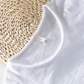 Japonijos laisvalaikio stiliaus 2020 metų vasaros lino marškinėliai vyrams trumpomis rankovėmis O-KAKLO kvėpuojantis medvilnės skalbiniai minkšti balti marškinėliai tee viršų