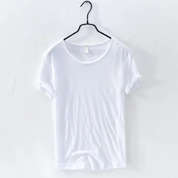 Japonijos laisvalaikio stiliaus 2020 metų vasaros lino marškinėliai vyrams trumpomis rankovėmis O-KAKLO kvėpuojantis medvilnės skalbiniai minkšti balti marškinėliai tee viršų